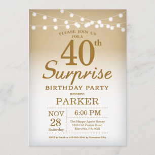 Surprise 40th Birthday Invitation Gold Kaart