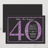 Surprise 40th Birthday Invitation Paarse Glitter Kaart (Voorkant / Achterkant)