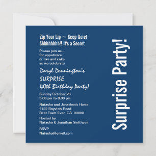 SURPRISE 40th Birthday Modern Navy Blue D459 Kaart