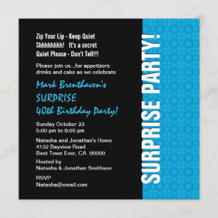 SURPRISE 40th Birthday Modern Turquoise Blue W1435 Kaart