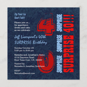 SURPRISE 40th Birthday Red White Blue W604 Kaart