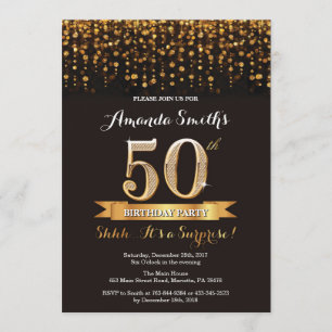 Surprise 50e anniversaire Invitation Black and Gol