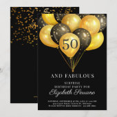 Surprise 50e anniversaire Invitation Black and Gol (Devant / Derrière)