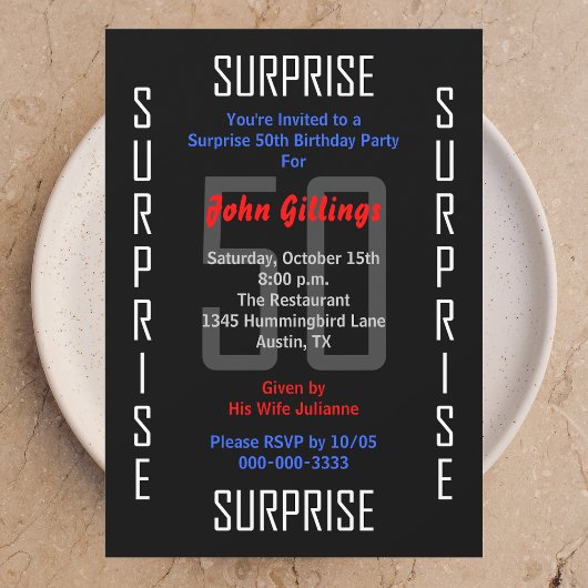 Surprise 50e anniversaire Invitation de fête 50