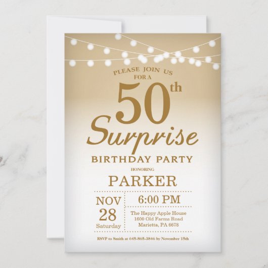 Surprise 50e anniversaire Invitation Gold (Devant)