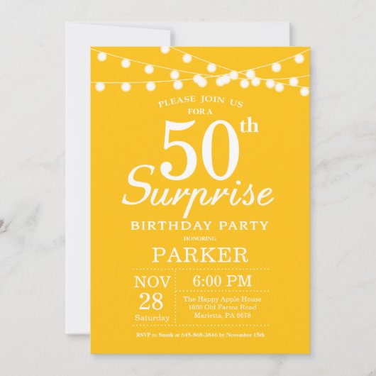Surprise 50e anniversaire Invitation Jaune (Devant)