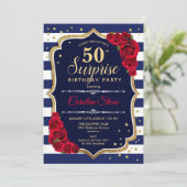 Surprise 50e anniversaire Invitation Marine Blanc  (Debout devant)