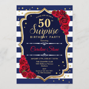 Surprise 50e anniversaire Invitation Marine Blanc