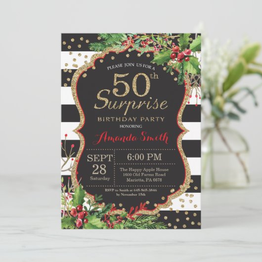 Surprise 50e anniversaire Invitation Noël Or (Debout devant)