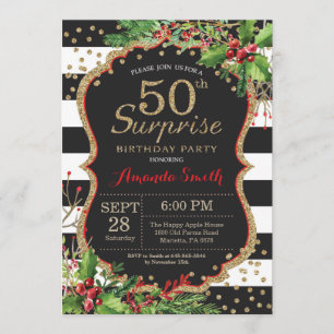 Surprise 50e anniversaire Invitation Noël Or