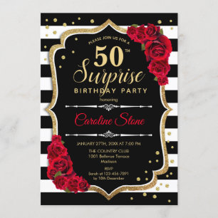 Surprise 50e anniversaire Invitation noir blanc ro