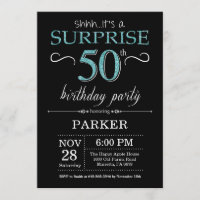Surprise 50e anniversaire Invitation Noir et Turqu