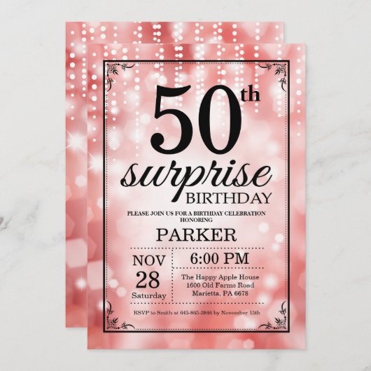 Surprise 50e anniversaire Invitation Parties scint (Devant / Derrière)
