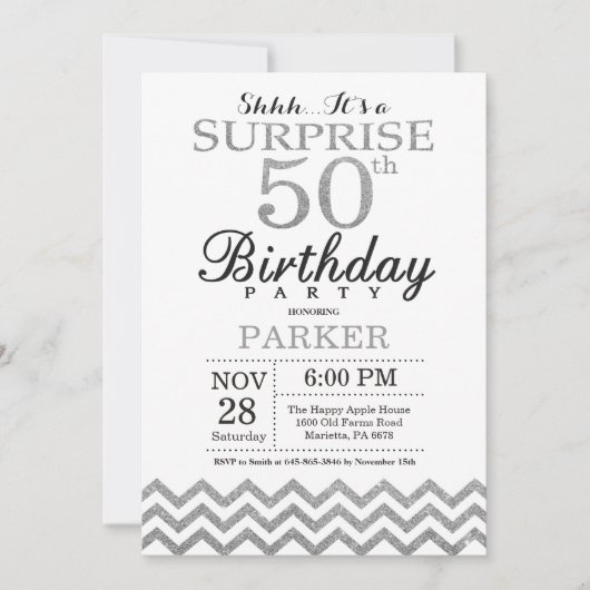 Surprise 50e anniversaire Invitation Parties scint (Devant)