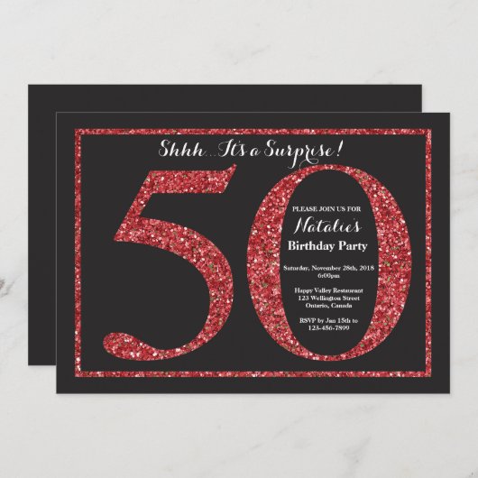 Surprise 50e anniversaire Invitation Parties scint (Devant / Derrière)