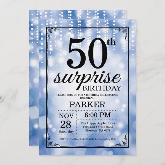 Surprise 50e anniversaire Invitation Parties scint (Devant / Derrière)