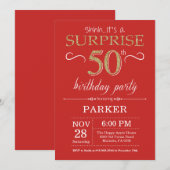 Surprise 50e anniversaire Invitation Rouge et or (Devant / Derrière)
