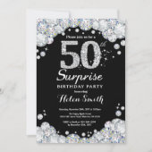 Surprise 50e anniversaire Invitation Silver Diamon (Devant)