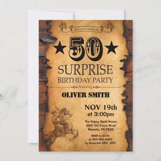 Surprise 50e Invitation Occidentale Anniversaire (Devant)