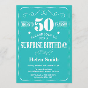 Surprise 50th Birthday Invitation Blauwgroen and W Kaart