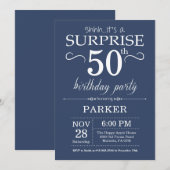Surprise 50th Birthday Invitation Blue Kaart (Voorkant / Achterkant)