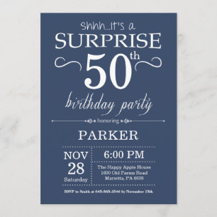 Surprise 50th Birthday Invitation Blue Kaart