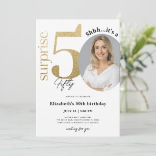 Surprise 50th Gold Birthday Invitation met foto Kaart