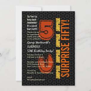 SURPRISE 50th Modern Birthday Black Gold Oranje Kaart