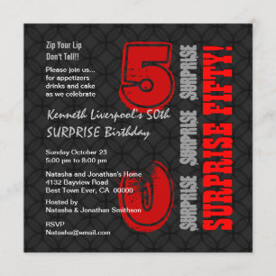 SURPRISE 50th Modern Birthday Black Red W587 Kaart
