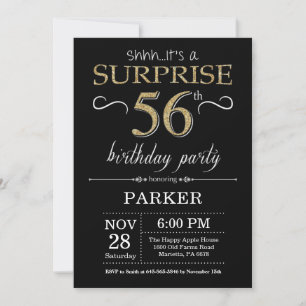 Surprise 56th Birthday Invitation Black and Gold Kaart