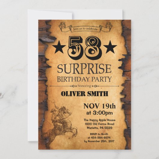 Surprise 58e Invitation Occidentale Anniversaire (Devant)