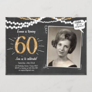 Surprise 60 Gold glitter Birthday Invitation Kaart