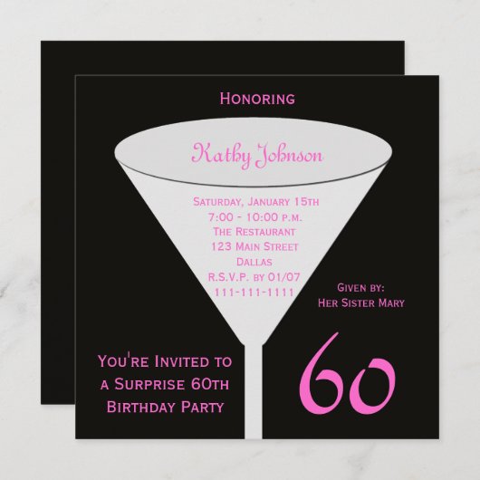 Surprise 60e anniversaire de fête Invitation (Devant / Derrière)