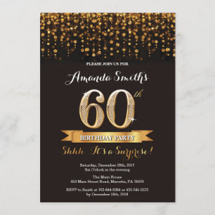 Surprise 60e anniversaire Invitation Black and Gol