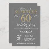 Surprise 60e anniversaire Invitation Grey and Gold (Devant / Derrière)