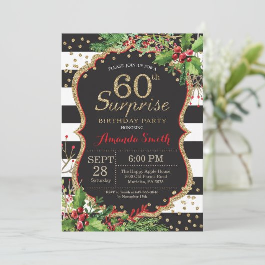 Surprise 60e anniversaire Invitation Noël Or (Debout devant)