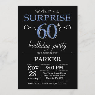 Surprise 60e anniversaire Invitation noir et bleu