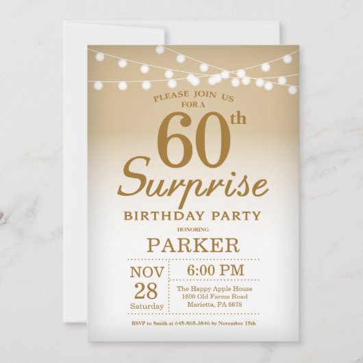 Surprise 60e anniversaire Invitation Or (Devant)