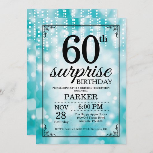 Surprise 60e anniversaire Invitation Parties scint (Devant / Derrière)