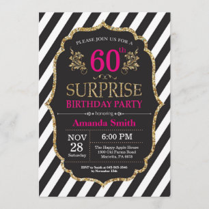 Surprise 60e anniversaire Invitation Pink Black Go
