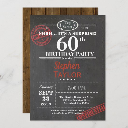 Surprise 60e anniversaire invitation pour les homm (Devant / Derrière)