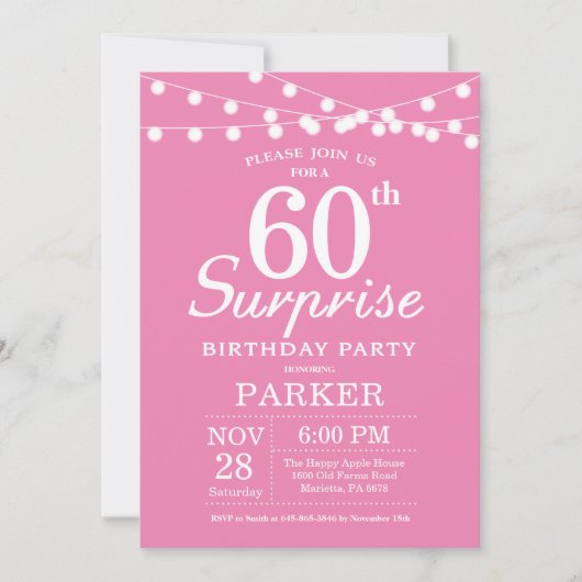 Surprise 60e anniversaire Invitation rose (Devant)