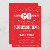Surprise 60e anniversaire Invitation rouge et blan (Devant / Derrière)