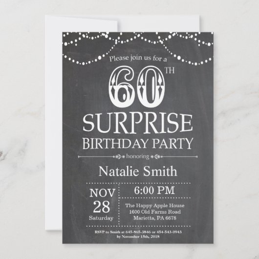 Surprise 60e anniversaire Invitation Tableau de bo (Devant)