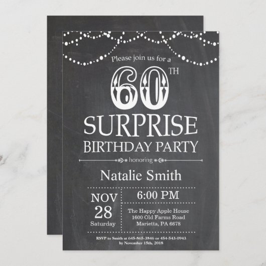 Surprise 60e anniversaire Invitation Tableau de bo (Devant / Derrière)