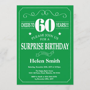Surprise 60e anniversaire Invitation Vert et Blanc