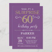 Surprise 60e anniversaire Invitation violet et or (Devant / Derrière)