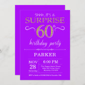 Surprise 60e anniversaire Invitation violet et or (Devant / Derrière)
