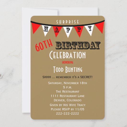 Surprise 60e anniversaire Invitations de fête Bunt (Devant)
