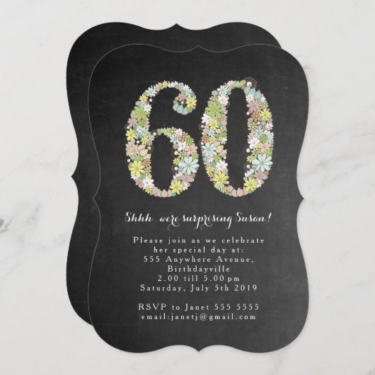 Surprise 60e Numéro 60 Invitation de fête d'annive (Devant / Derrière)